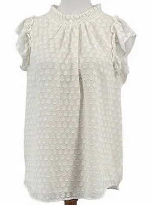 Loft Cream Polka Dot Sheer Sleeveless Top Romantic Victorian Ruffle‎ thumbnail 1
