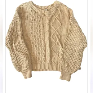 Free People Women's Dream Cable Crew Tan thumbnail 4