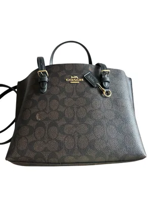 Coach Mollie Tote 25 in Signature Canvas Walnut Black CV965 Crossbody thumbnail 9