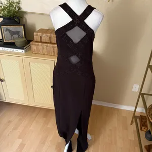 Vintage Cache Brown Dress Bronze Beading Mesh Cutouts Size 8 Formal‎ thumbnail 2