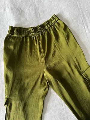 Open Edit Tie Detail Satin Cargo Pants Olive Green - small thumbnail 9