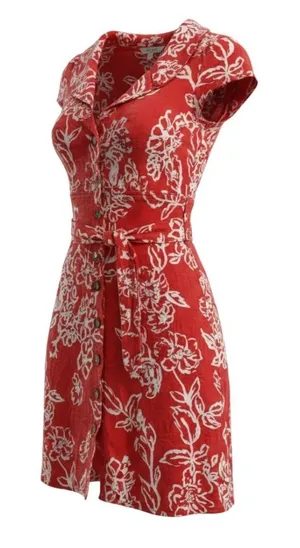 Free People A Thing Called Love Mini Dress Red White Floral Linen Blend Size 4 thumbnail 1