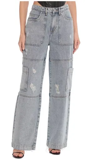 Avec Les Filles RIOU High Rise Wide Leg Cargo Jeans Tunnel Destructed Wash SZ 27 thumbnail 1