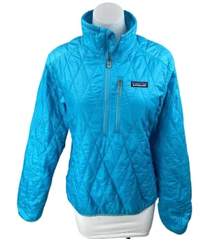 Patagonia Primaloft Blue Quilted Long Sleeve Half Zip Puffer Down Coat Jacket M thumbnail 1