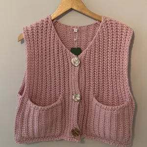 Trendy Chunky Knit Sweater Vest Pink thumbnail 2