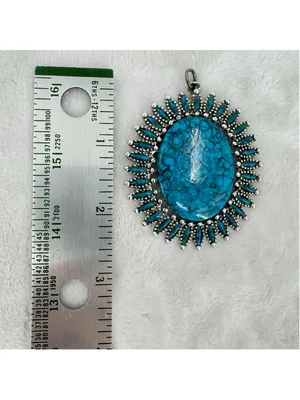 Vintage Silver Tone and Turquoise Pendant Large Oval Southwestern Western thumbnail 4
