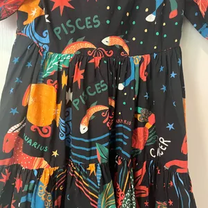 FARM RIO Zodiac Printed Mini Dress‎ size Small Puff Sleeves Celestial Witchy thumbnail 10