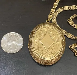 Vintage Signed 1928 Scroll Chain Link Gold-tone Locket Pendant 30” Necklace thumbnail 13
