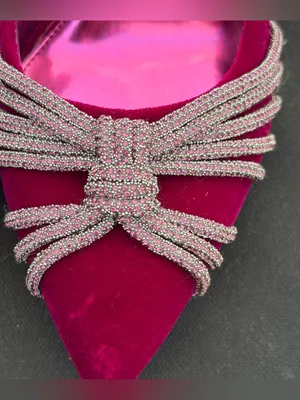 Vince Camuto Faine Magenta Velvet Rhinestone Bow Pointed Toe Pumps Heels Shoes 8 thumbnail 5