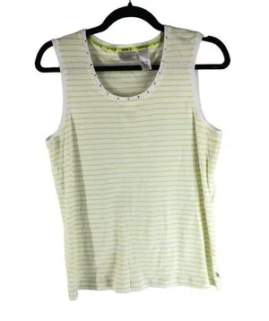 Chicos Zenergy Womens Striped Stud Accent Tank Top White Yellow XL/16 (Chicos 3) thumbnail 1