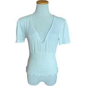 Womens Abercrombie & Fitch White Ruched Deep V Neck Blouse Top - Sz XS thumbnail 5