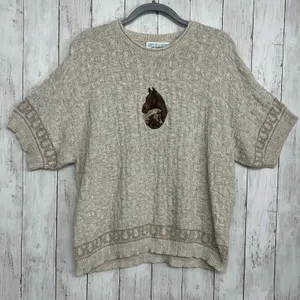 Vintage Chelsea Gardens Textured Knit Horse Shoe Short Sleeve Sweater Large thumbnail 1