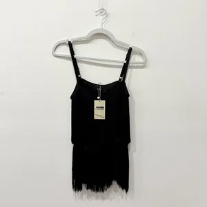 Theory Pardia Fringe Sleeveless Blouson Cami Tank Top Black Women's Size P / XS thumbnail 2