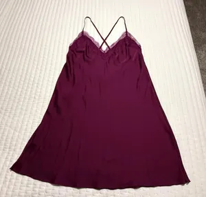 Victoria’s Secret Purple Lingerie Chemise Slip Nightie L Large Lace Trim thumbnail 1