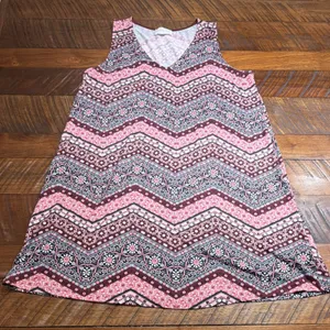 French Grey Womens L Pink Chevron Knit V Neck Dress thumbnail 3