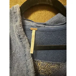 NWT Free People Crochet-Lace French Terry Poncho Distressed Size Medium Blue thumbnail 2