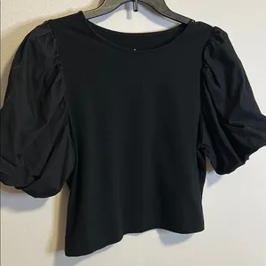 A New Day Black Puff Sleeve Crop Blouse thumbnail 1