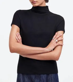NWT Madewell Black Short-Sleeve Mockneck Tee S Sold Out! thumbnail 1