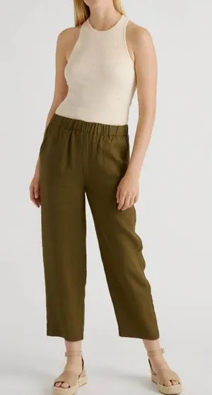 Quince 100% European Linen Pants Womens XL Martini Green Sustainable Eco Capsule thumbnail 1