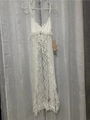Madden Girl White Lace Ruffle Tie-Front Maxi Top Duster Small Boho Coquette thumbnail 8