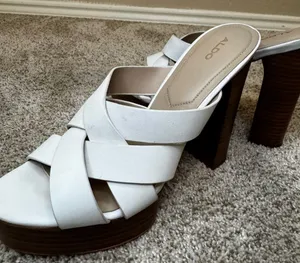 ALDO White Platform Block Heel Sandals | Casuarina Style | Size 9 thumbnail 1