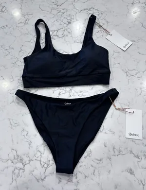 NWT Quince Black Italian Tank Bikini Top 8 Low Rise Bottom Set Size XS thumbnail 1