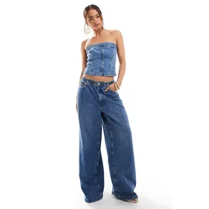 Abercrombie & Fitch NWT Strapless Denim Corset Top in Mid Wash Denim Size XS thumbnail 3