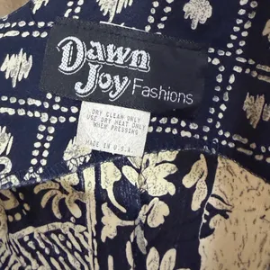 Dawn Joy Fashions Vintage Navy White‎ Batik Beaded Fringe Midi Dress USA Made thumbnail 4