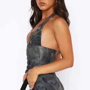 White Fox Throw It Away Woodland Camo Halter Bustier Corset Top Small thumbnail 3