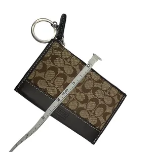 Y2K COACH Brown Signature Canvas Card Holder Coin Purse with Keychain thumbnail 5
