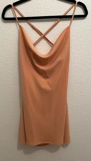 Peach cowl neck mini dress thumbnail 1