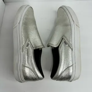Vans Unisex size 7.5 Womens 6 Mens Metallic Silver Slip On Skate Sneaker Shoe thumbnail 6