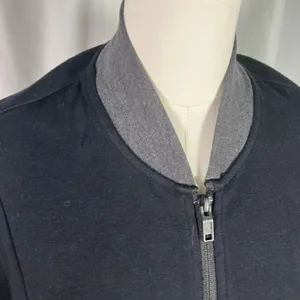 Alfani Black Zip‎ Bomber Jacket Sweatshirt Small Cotton Knit Grey Pockets New thumbnail 3