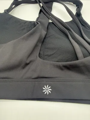 Athleta Train Free Longline Black Strappy Sports Bra A-C Size Medium Athletic thumbnail 4