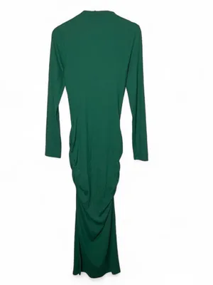 Sundry Ribbed Long Sleeve Mock Neck Ruched Midi Dress in Green thumbnail 3