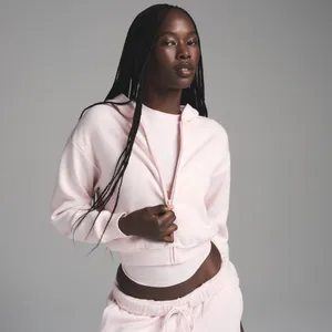 Skims cotton fleece Shrunken zip up hooodie Color barely pink thumbnail 2