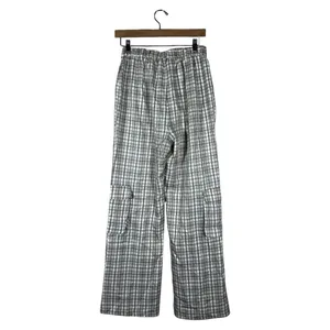 American Threads Plaid Cargo Wide Leg Pants Tan Utility Streetwear Size Medium thumbnail 5