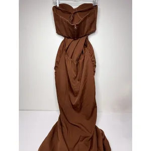 Pretty Little Thing Brown Corset Ruched Maxi Dress Size 8‎ Prom Dance Grad Racy thumbnail 4