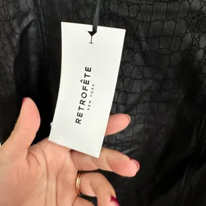 Retrofete Jourdana Coated‎ Denim Mini Bodycon Dress in Black Gator Size L NWT thumbnail 7