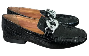 Donald Pliner Women's Bristol Crocco Patent Leather‎ loafer Size 9 Black thumbnail 1