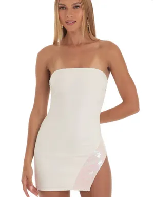 Lucy in the Sky Mini Dress Strapless white slit thumbnail 1