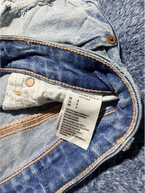 American Eagle Light Wash Distressed Denim Shorts with Frayed Hem thumbnail 3
