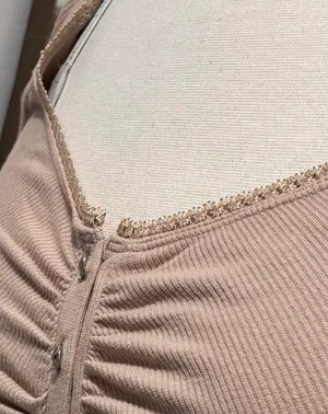 Vintage Y2K Guess Lace Trim Ribbed Ruched Long Sleeve Henley Top thumbnail 9