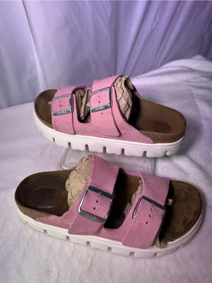 Papillio Pink Suede Double-Buckle Slide Sandals thumbnail 3