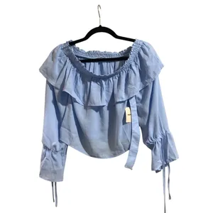 NWT REVOLVE super down Olive Off Shoulder Top in Light Blue Sz SM thumbnail 3