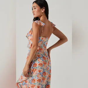 ASTR Mahalia High Low Midi Dress in Blue Orange Floral Size Small NWT thumbnail 9