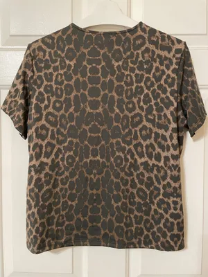 H&M Women’s Short Sleeve Brown Leopard Print Cheetah Stretch Fitted Top Size XL thumbnail 5