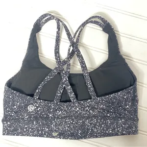 Lululemon Energy Bra Black White Speckled Strappy Back Medium Support Yoga Bra thumbnail 5