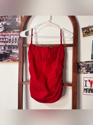Reformation Tiana Red Ruched Tank Top thumbnail 4