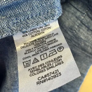 LOFT Outlet Blue Linen Blend Chambray Mini Skirt Elastic Back Pockets Size Med thumbnail 6